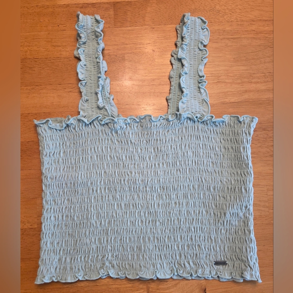 Hollister Light Green Smocked Ruffle Crop Tank